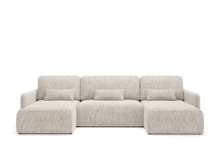 Canapé d'angle panoramique convertible 4 places Tissu gris avec coffre de rangement