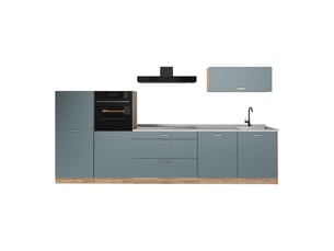 Vicco cuisine, bleu-grischêne doré, 340cm plan de travail marbre
