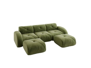 Canapé modulable en u ulevr 3 places avec 2 poufs, sans cadre, tissu chenille vert, 281 x 171 x 76 cm, sans montage
