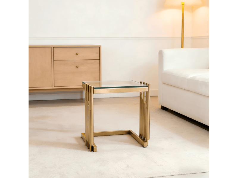 Table d'appoint 41x41x46 cm carrée en métal doré et transparent - Conforama E