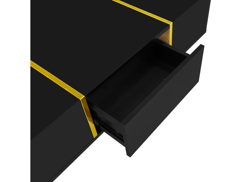  Table basse 100x60x41,5 cm avec 2 tiroirs, noir et doré  - Conforama R