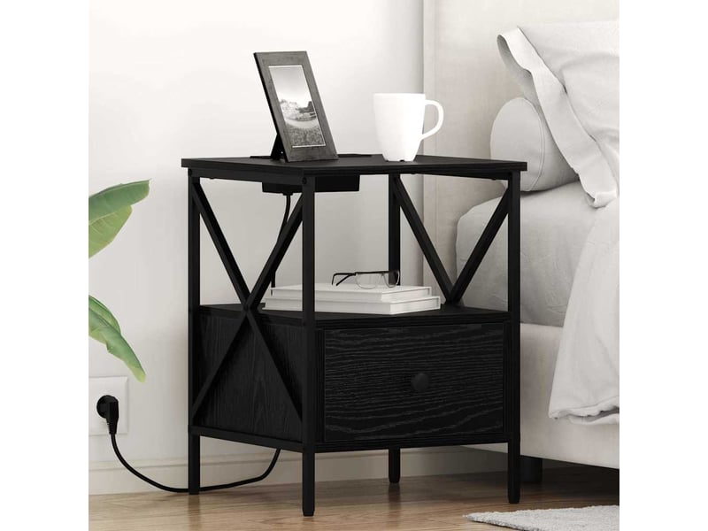  Table de chevet avec tiroir chêne noir 41,5 x 40,5 x 55 cm  - Conforama B