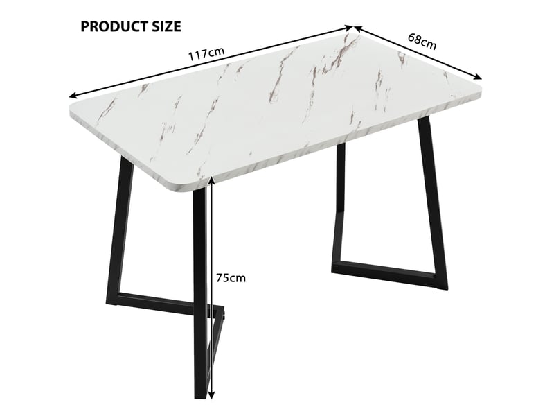  Table à manger rectangulaire, 117x68x75 cm, élégante effet marbre, plateau mdf, piètement métal, coloris noir et blanc  - Conforama C
