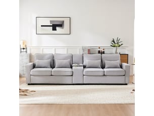 Canapé droit fixe NECHE 290x83x88cm 4 places Coton / Lin gris avec coffre de rangement