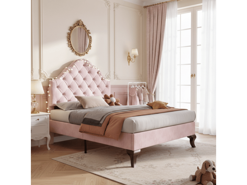  Lit capitonné en velours rose 90 x 200 cm  - Conforama B