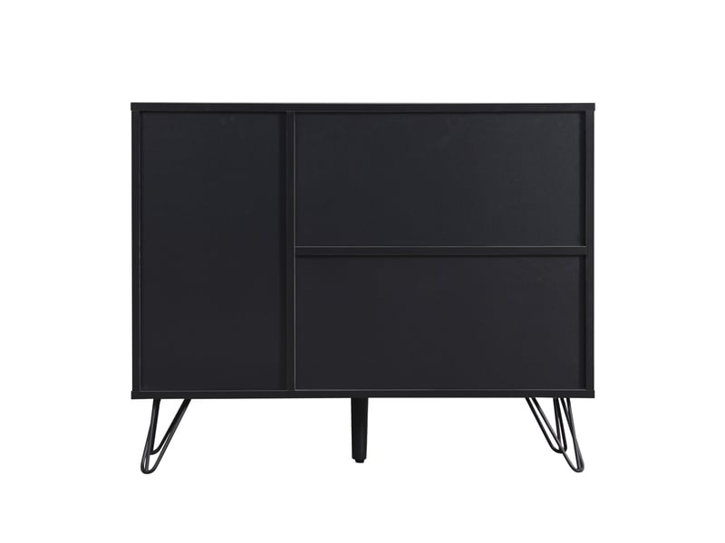  Buffet 90x30x71,5 cm, meuble de cuisine avec portes, tiroir et étagère réglable, aspect bois, mdf et panneau de particules, noir et marron  - Conforama D