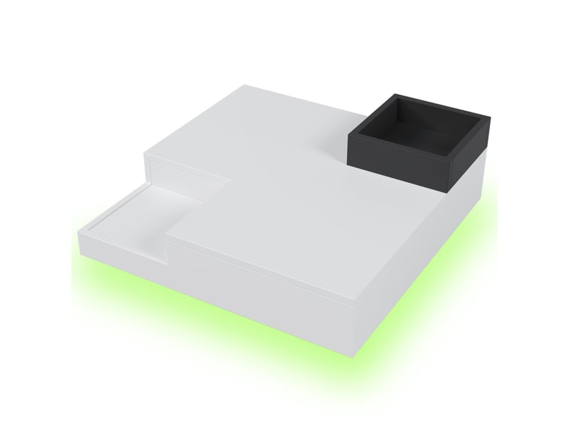  Table basse, table de salon laquée brillante, table d'appoint avec coffre de rangement amovible, color block blanc et noir, 72 x 72 x 30 cm, avec éclairage led.  - Conforama E
