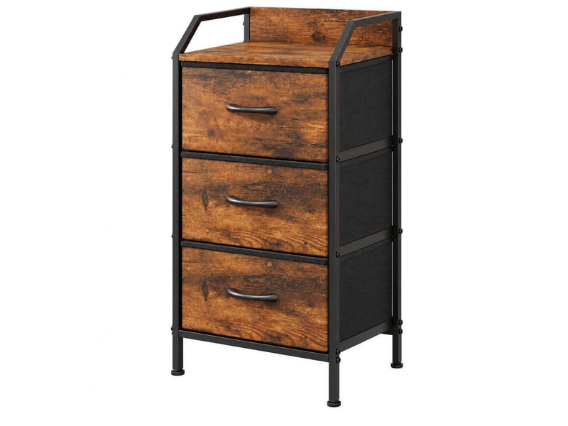 Table de chevet 40x30x78 cm trois tiroirs tissu marron rustique et metal noir  - Conforama A