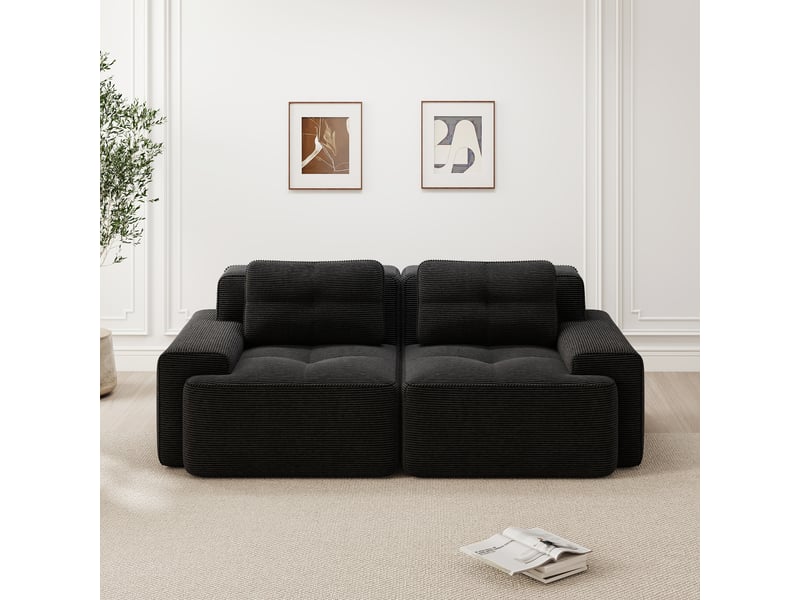  Canapé convertible, canapé-lit – 2 places, assise profonde, noir, sans cadre, style cloud, en velours tricoté  - Conforama R