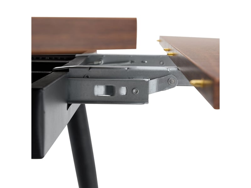  Table extensible forme ronde à ovale table de salle à manger plateau mdf noir et noyer accents dorés pieds métal stables  - Conforama D