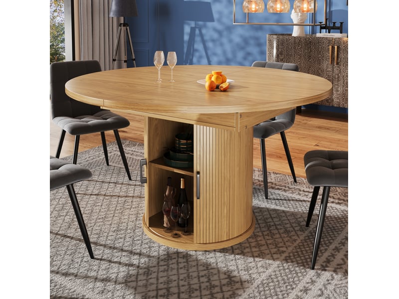 Table à manger extensible ronde en mdf – décor bois naturel – ø 118 à 158 cm, 6 personnes - Conforama B