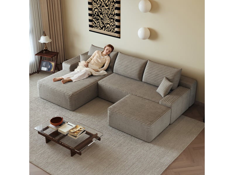 Canapé d'angle, canapé modulable, livré monté, design moderne, 270 cm, pour salon, chambre, appartement, assise profonde, camel - Conforama R