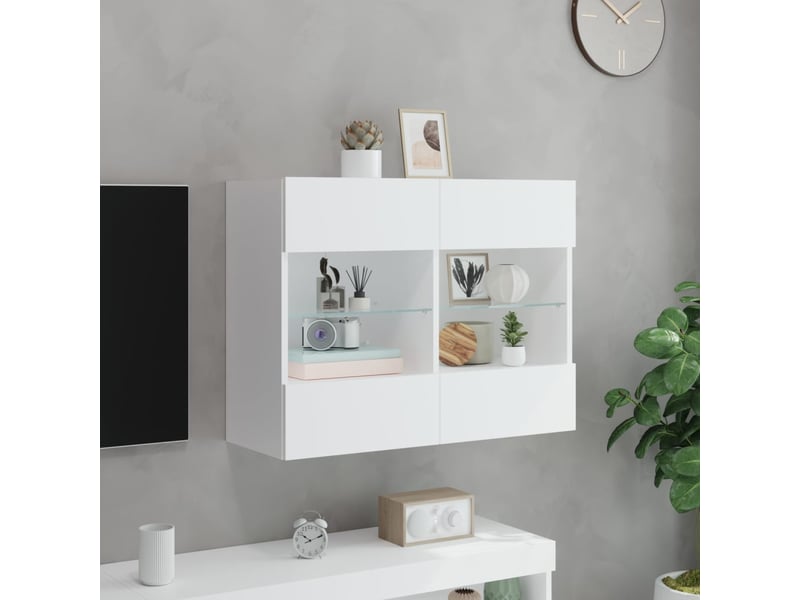  Meuble tv - banc tv - meuble de rangement mural avec lumières led blanc 78,5x30x60,5 cm  - Conforama D