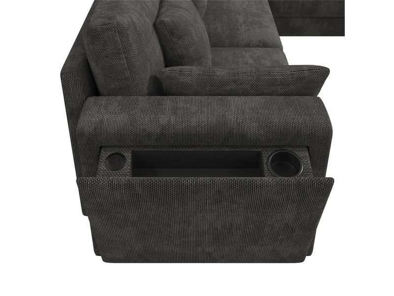  Canapé modulable 6 places en tissu chenille gris, configurable en l ou en u, usbtype-c, 7 coussins  - Conforama W
