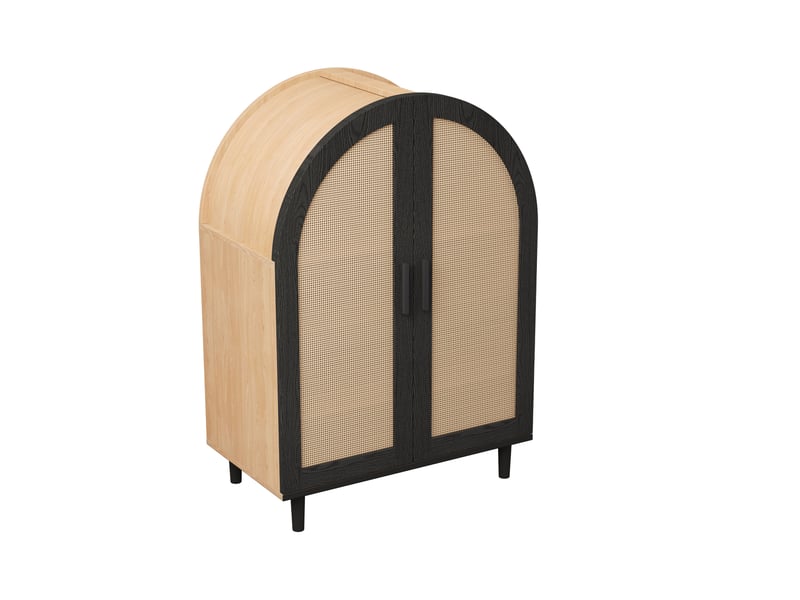  Meuble à chaussures 70x40x100 cm avec portes en rotin ajouré, rangement modulable, naturel et noir  - Conforama D
