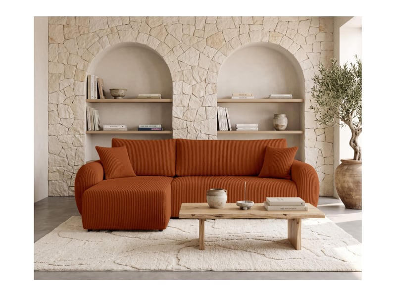  Alya - canapé d'angle convertible et réversible 3 places en velours côtelé  - Conforama B
