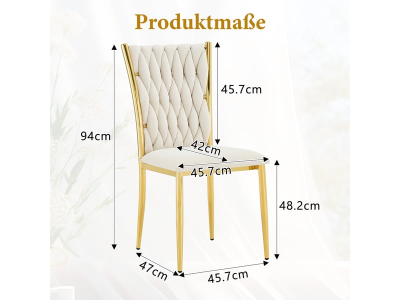  Chaise de salle à manger avec dossier tressé et assise rembourrée  - velours métal - beige et or  - Conforama D