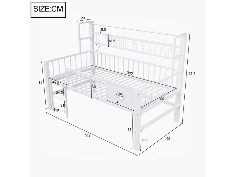  Lit mezzanine bas enfant 90x200 cm avec rangements coloris blanc  - Conforama C