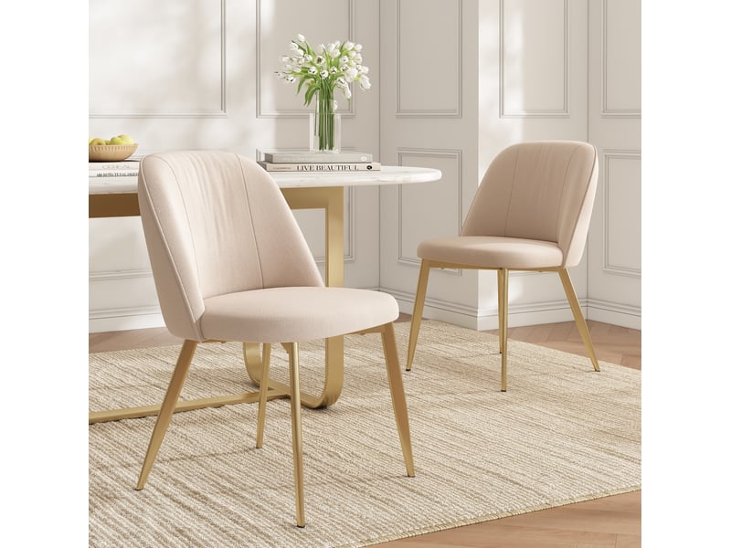  Lot de 4 chaises salle à manger 53x50x80cm, confort contemporain, dossier ergonomique, pour salon, cuisine, métal, beige+doré  - Conforama D