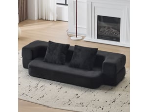 Canapé droit convertible 2 places en tissu noir, mousse haute densité et ressorts, sans montage pour petits espaces