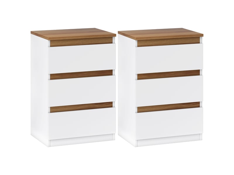  Lot de 2 tables de chevet étroites à 3 tiroirs, commodes pour salon ou entrée, 40 x 30 x 59,5 cm, blanches  - Conforama A