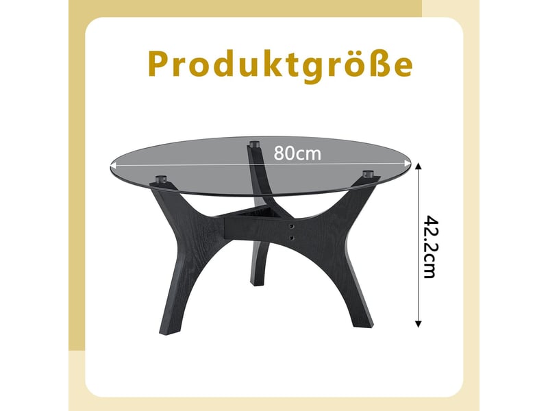  Table basse 80 cm forme ronde plateau en verre cadre bois noir structure stable résistant à la chaleur et aux rayures  - Conforama C