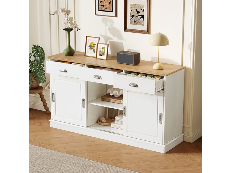  Buffet de rangement 140x40x77 cm - 3 tiroirs - meuble de salon et salle à manger - mdf - blanc CozyNest - Conforama D