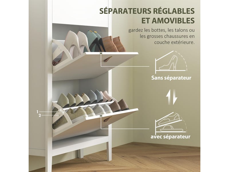  Meuble à chaussures 3 tiroirs rabattables 21 paires blanc 80 x 24 x 131 cm  - Conforama E