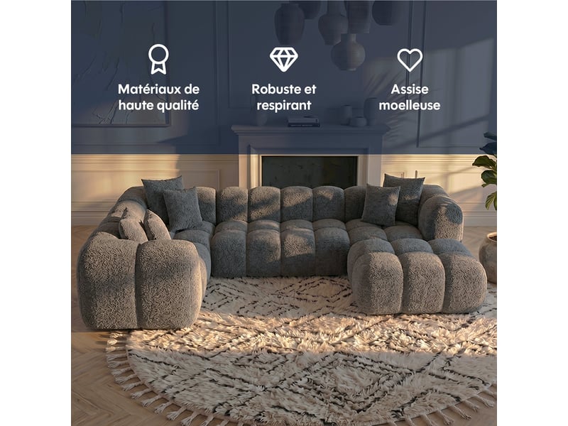  Canapé nuage en u convertible en bouclette gris - alba - morphea  - Conforama C