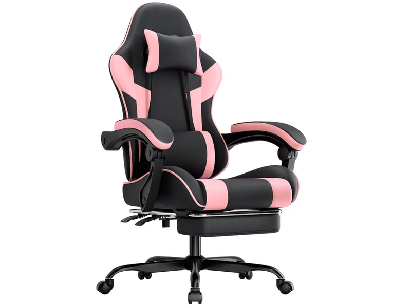  Chaise gaming ergonomique 77x57x25 cm – noir et rose – dossier inclinable, appui-tête et support lombaire  - Conforama A