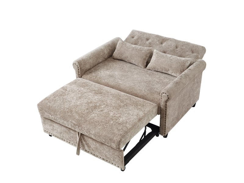 Canapé-lit 3-en-1 2 places en chenille, dossier réglable 3 positions, 2 coussins - Conforama D