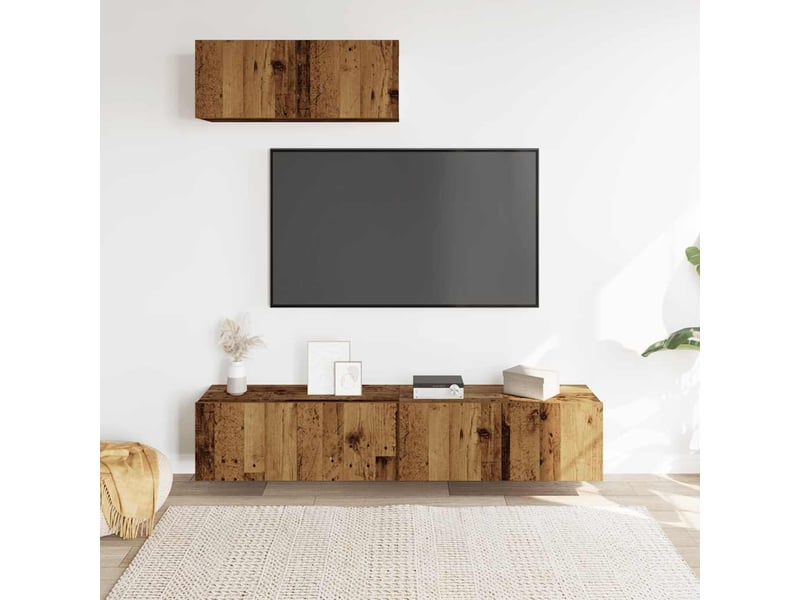  Ensemble de meuble tv - banc tv - meuble de rangement mural 3 pcs vieux bois bois d'ingénierie  - Conforama C