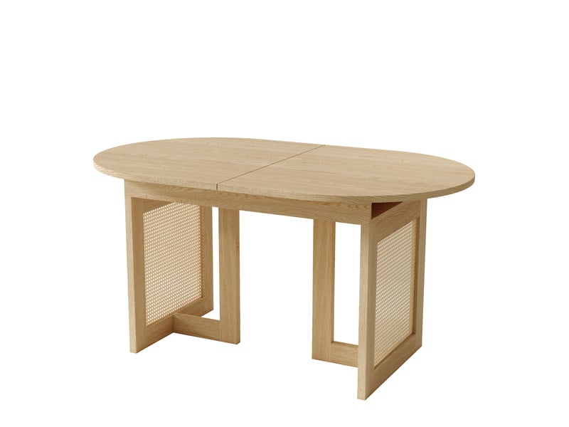 Table à manger extensible, chêne, 150200 × 90 cm, 6-8 personnes, coins arrondis, plateau épais, pieds en rotin - Conforama D