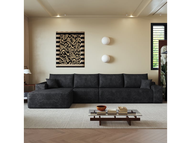 Canapé d'angle, canapé modulable, noir, assise profonde, livré monté, design moderne, 340 cm, pour salon, appartement, chambre - Conforama D