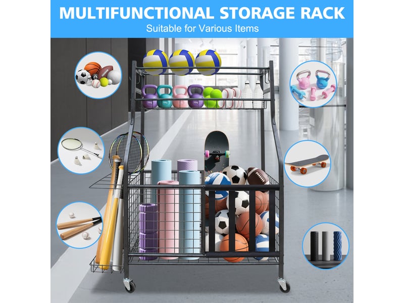  Chariot de rangement pour ballons à roulettes en acier noir 73x41.5x116 cm W3274P422048 - Conforama D