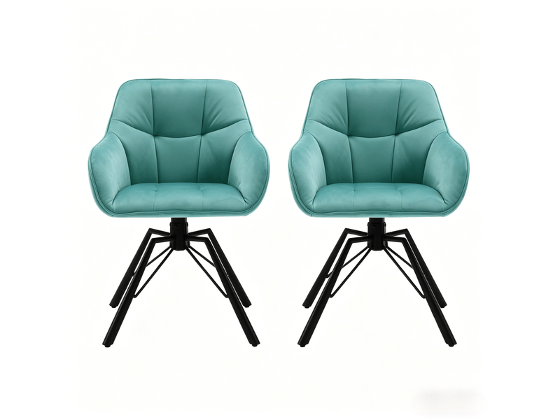  Chaise de salle à manger pivotante 57x50x82,5cm, turquoise, métal, accoudoirs et dossier  - Conforama A