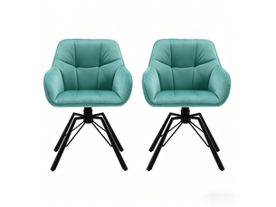 Chaise de salle à manger pivotante 57x50x82,5cm, turquoise, métal, accoudoirs et dossier