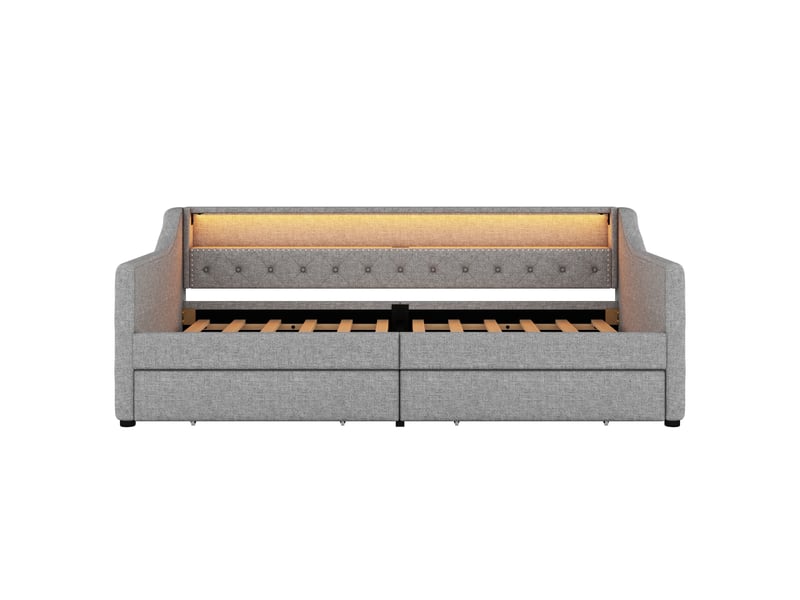  Lit banquette gris 90x200 cm, 2 tiroirs, led, usb et sommier à lattes  - Conforama A