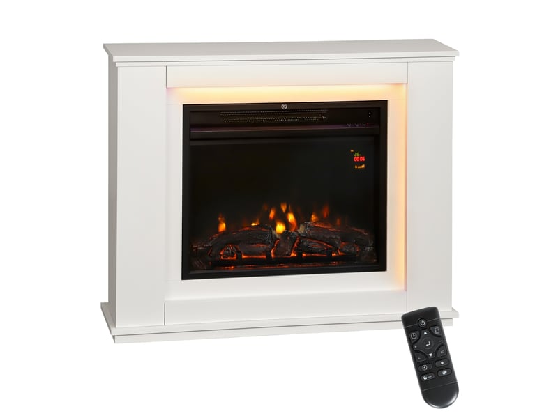  Cheminée électrique avec 12 couleurs de flamme et 5 niveaux de luminosité, télécommande et minuterie, 98 x 25 x 80 cm, noir et blanc  - Conforama A