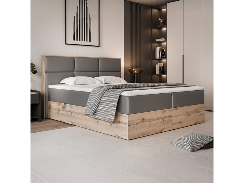  Lit coffre lavio - 180x200 cm - avec sommier et surmatelas - éco-cuir - gris LAVIO - Conforama B