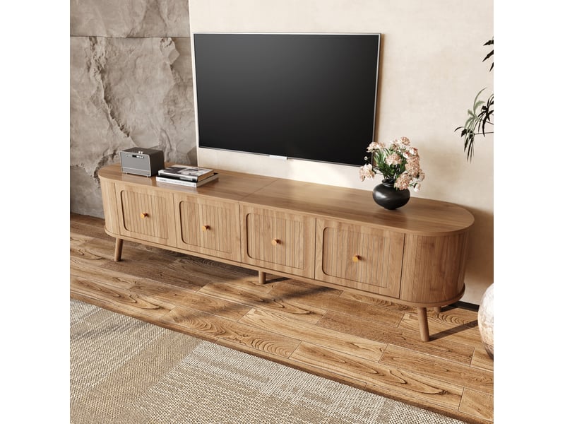  Meuble tv 180x38x47 cm coloris chêne avec 4 portes abattantes  - Conforama E