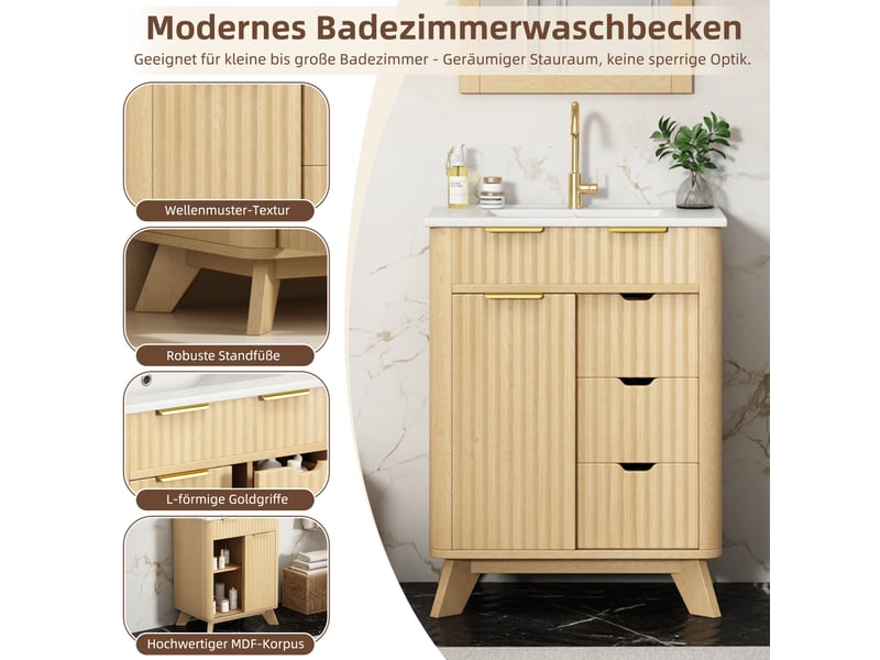  Meuble sous-vasque avec vasque 1 porte coulissante 3 tiroirs 61x47x90 cm  - Conforama D