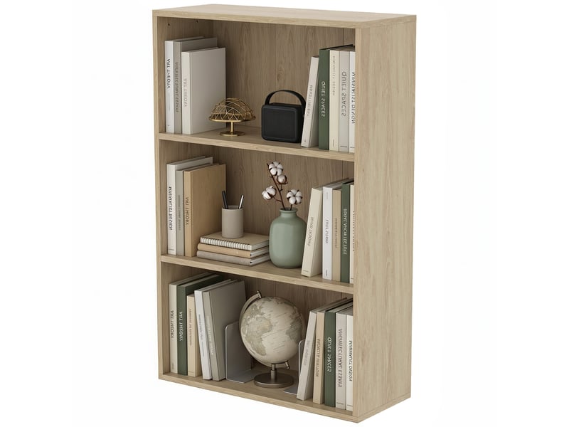  Bibliothèque étagère de rangement avec 3 compartiments et étagère réglable, 60 x 24 x 93 cm, bois naturel  - Conforama B
