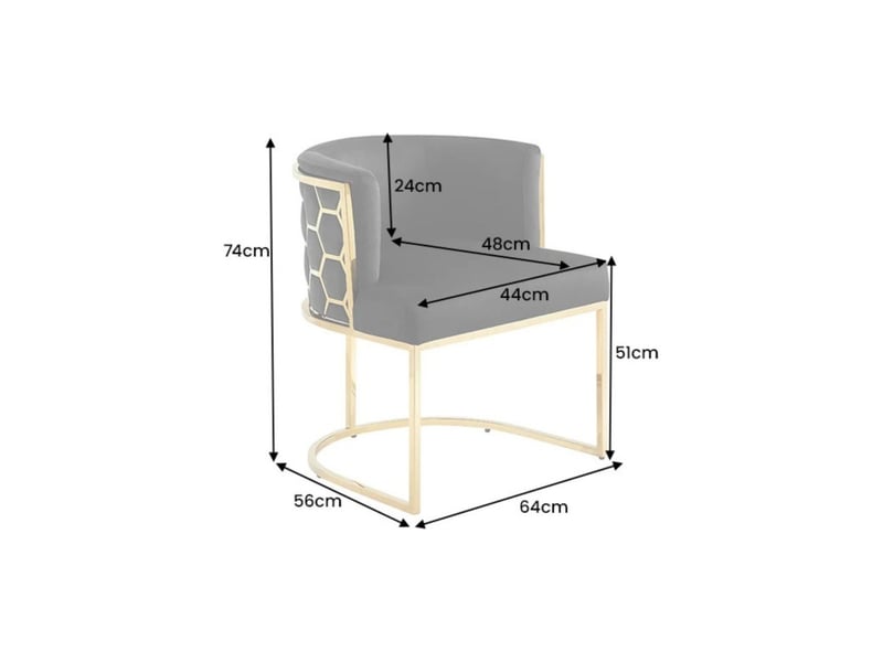  Chaise velto noire en velours – structure dorée brillante, accoudoirs et dossier graphique nid d'abeilles  - Conforama C