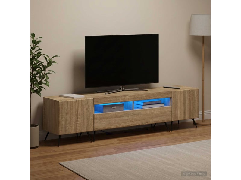  Meuble tv - banc tv - meuble de rangement led breda 3 pcs chêne sonoma bois d'ingénierie  - Conforama C