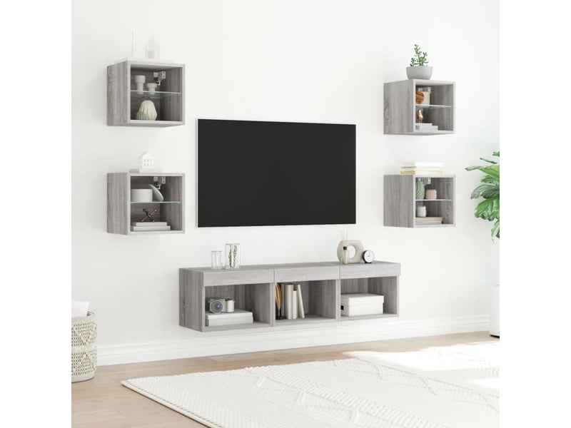  Unités murales tv avec led 7 pcs gris sonoma bois d'ingénierie  - Conforama C