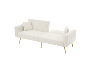 Canapé droit convertible NECHE 175x64x72cm 2 places Velours blanc avec coffre de rangement