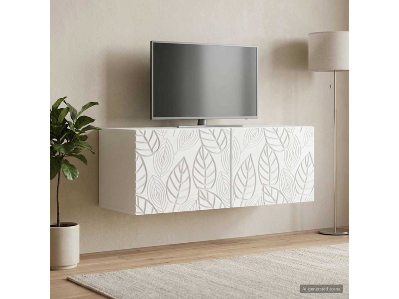  Meuble tv - banc tv - meuble de rangement mural 98 x 41 x 30 cm blanc bois d'ingénierie  - Conforama B