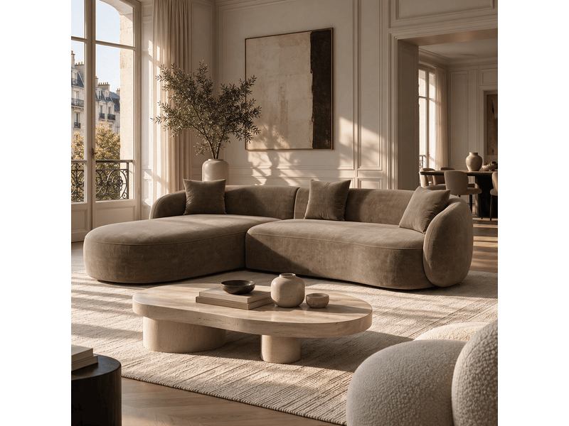  Canapé d'angle gauche 4 places en tissu tramé toucher doux marron celine 1CELAGTTMR - Conforama B
