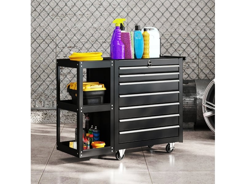  Chariot d'atelier 96x33,5x75 cm 7 tiroirs amovible métal noir  - Conforama B